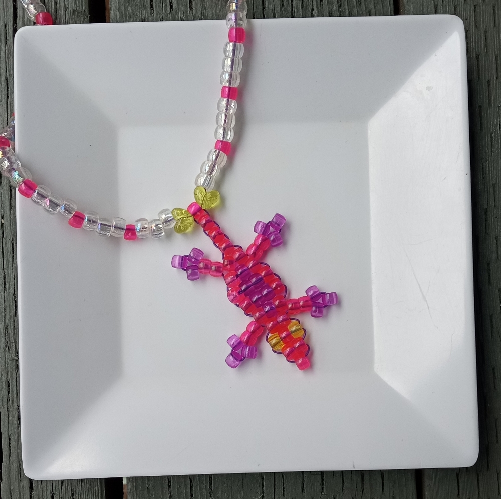 Handmade Beaded Gecko Necklace